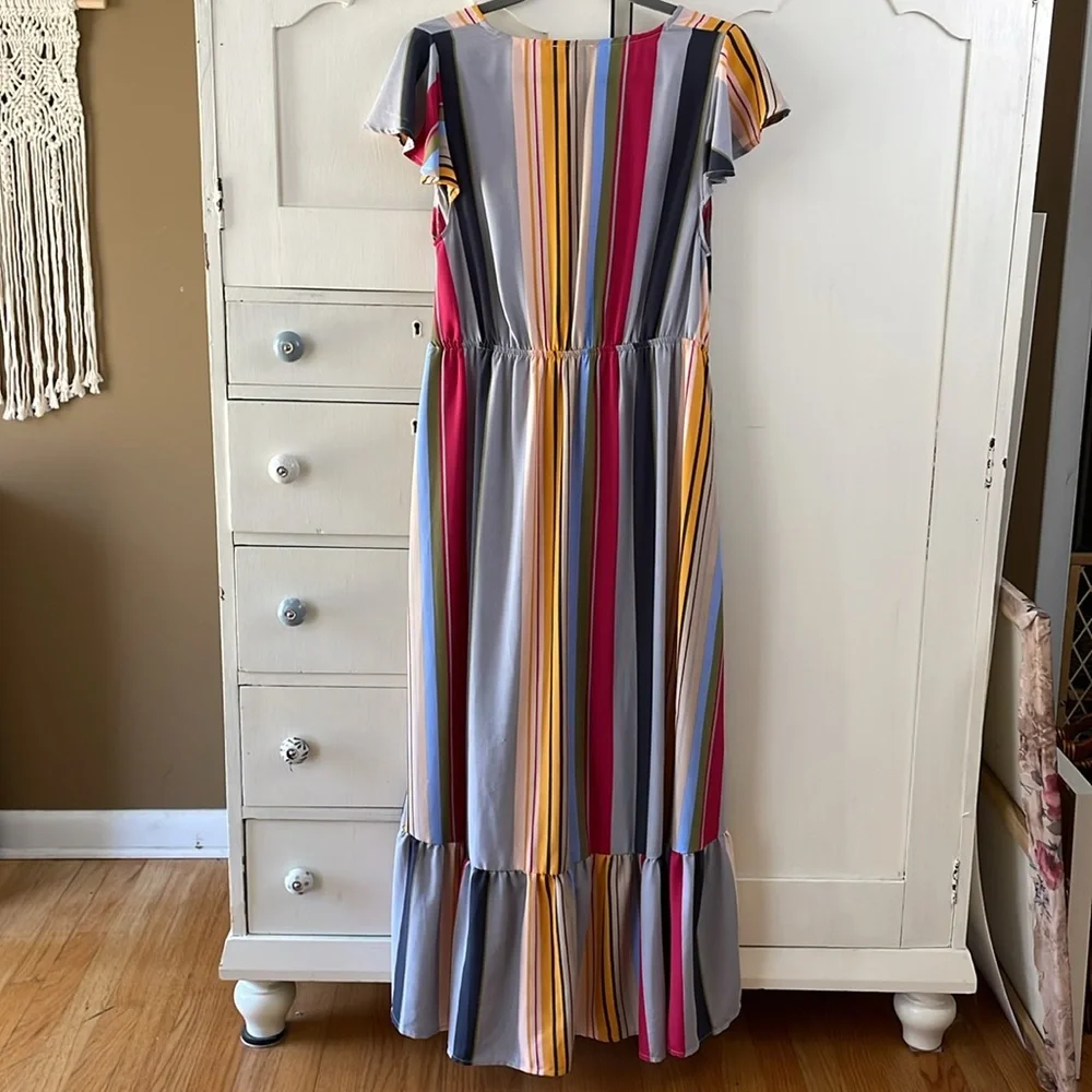 UMGEE Dress Asymmetrical  Multicolor boho Striped Hi Low maxi M